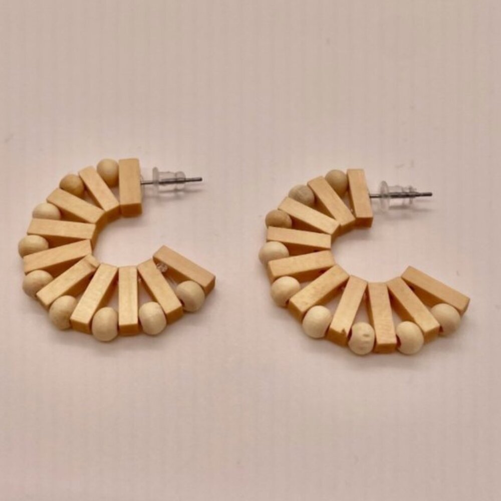 ⭐️✨FREE Wood Like Boho Peasant Hipster Hippie Art Deco Farm Chic Hoop Earrings